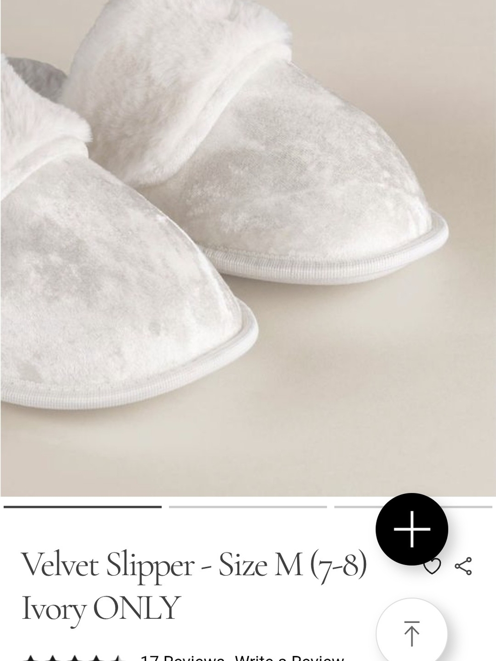 Ivory Velvet Spa Slippers - Size M (7/8)